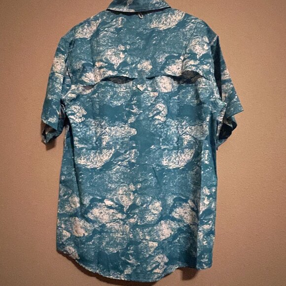 Reel Legends Men's Small Fishing shirt in teal waves-SALTWATER 11 - Picture 2 of 12